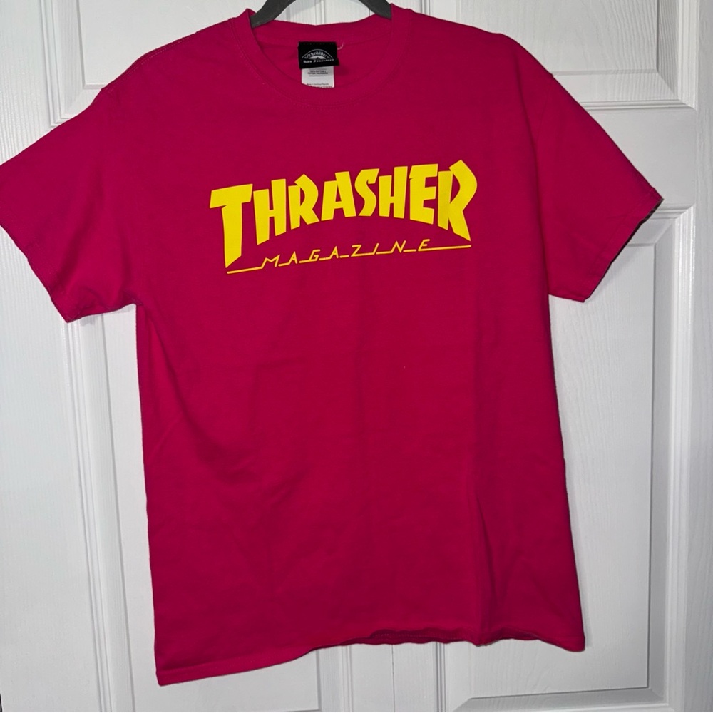 Thrasher Magenta Tee with Yellow Logo